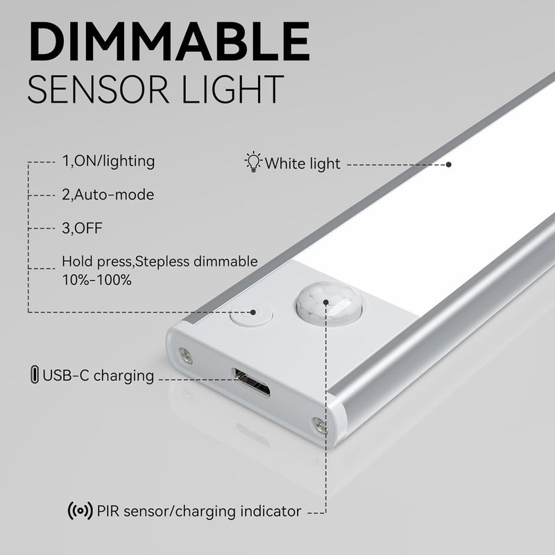 xinp Under Cabinet Lighting, LED Magnetic Motion Activated Under Cabinet Lights, Rechargeable Closet Lights 2800mAh Battery Operated, Wireless Dimmable Under Counter Lights for Kitchen,Hallway 4 Pack - Image 3